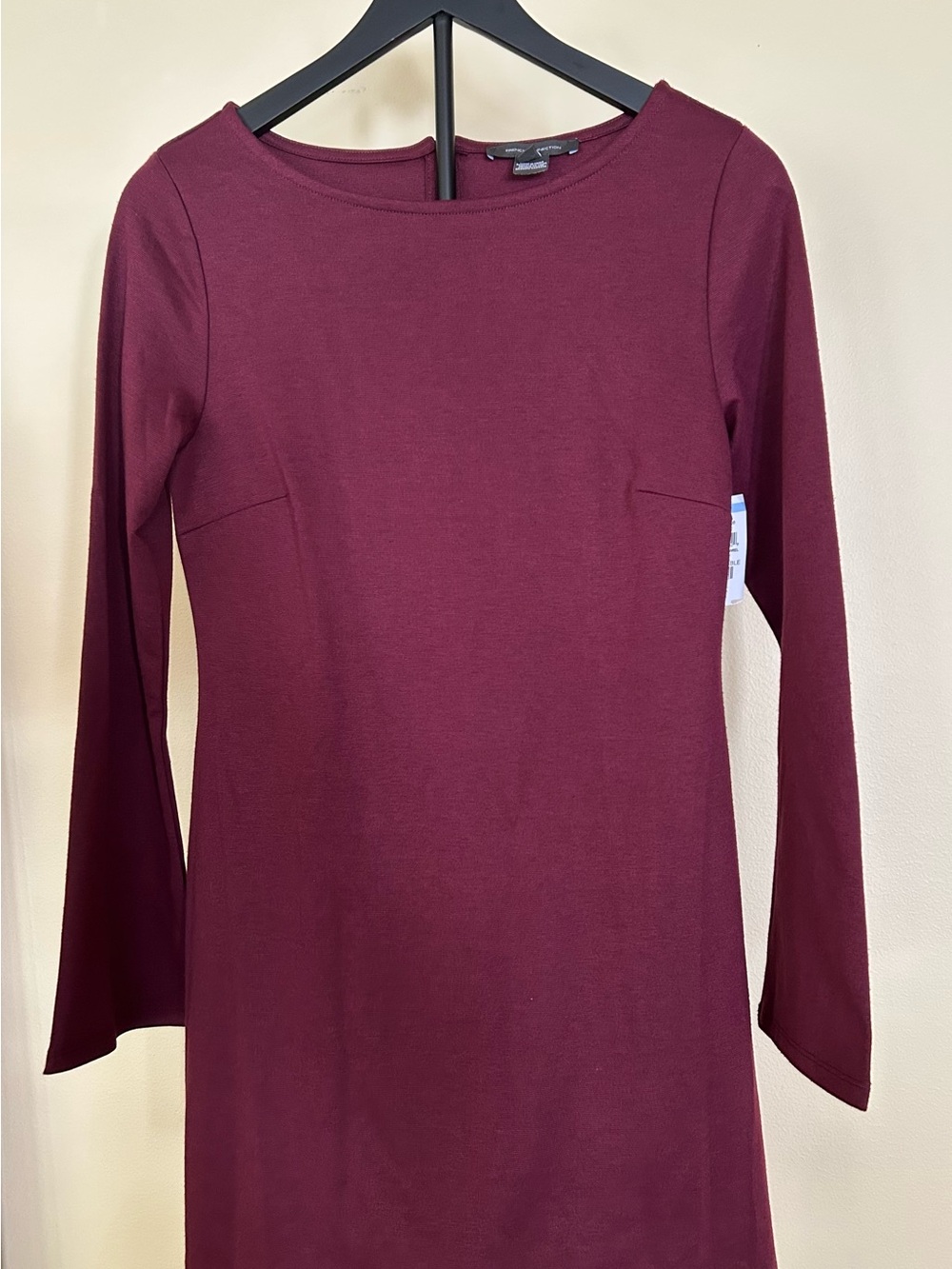French connection burgundy boredeaux boat-neck Long-Sleeve bell-sleeve minidress
